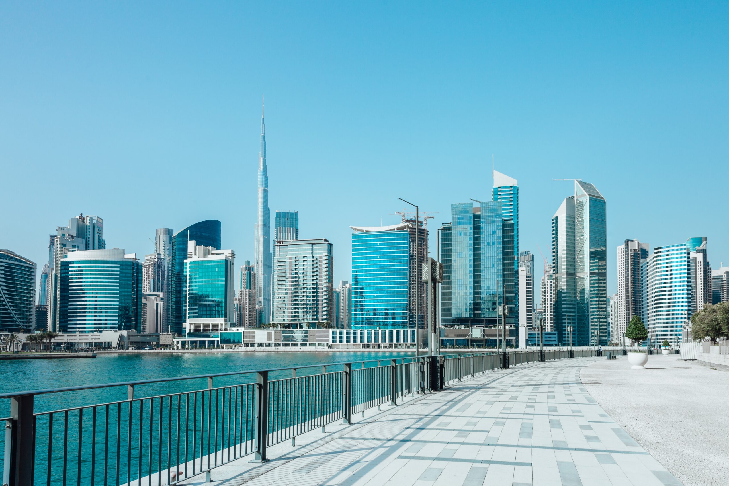Dubai, UAE - April 15, 2021: Daytime view of the Business Bay skyline, Dubai, UAE
